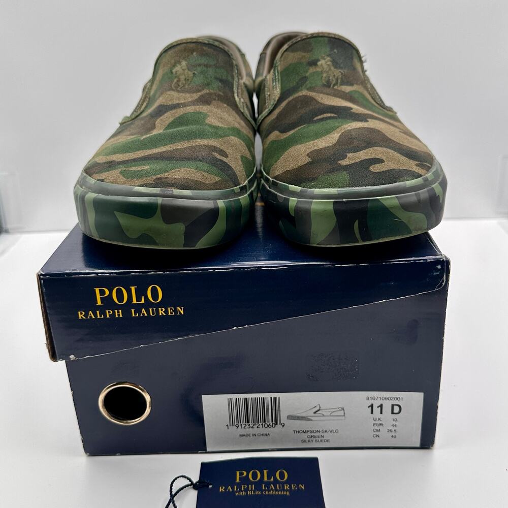 Polo Ralph Lauren Men’s Thompson Suede Sneaker Camo Green Size 11 Sold Out EUC